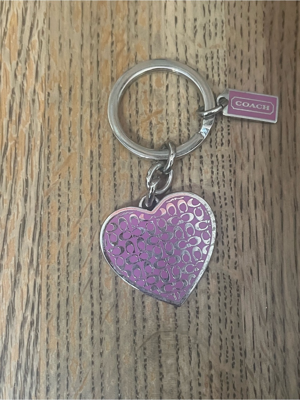 COACH Pink Heart Logo Enamel Keychain